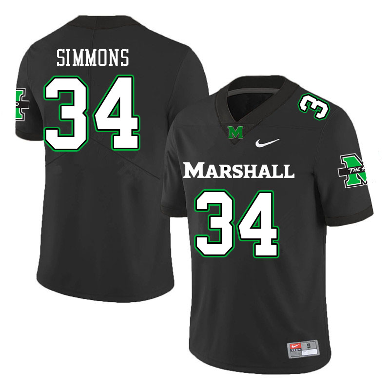 Men #34 Shane Simmons Marshall Thundering Herd College Football Jerseys Sale-Black